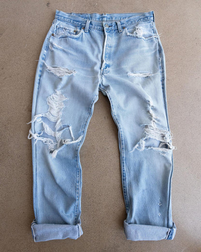 Vintage 70s 80s Levi's 501 Jeans Redline Selvedge Denim Men's Size 33x31 Kurt Cobain Distressed Light Wash