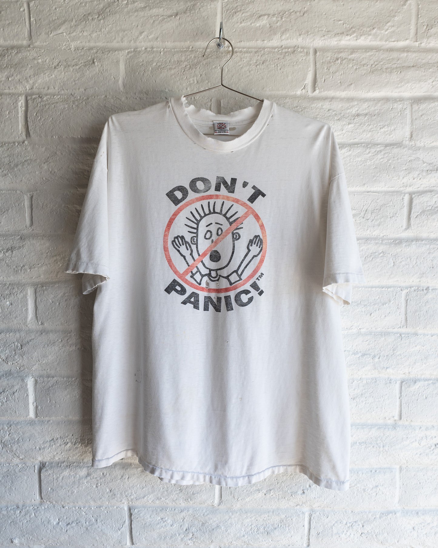 Vintage 90s Don't Panic T Shirt Distressed Threadbare Single Stitch Men's Size XL Made in USA&nbsp;