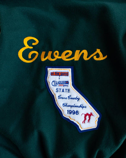 Vintage 90s Forest Green Wool Leather Varsity Jacket SB Letter Chenille Patch Cross Country Champions Men's L Made In USA