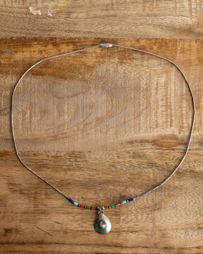 Vintage Native American Navajo Sterling Silver Multi-Stone Inlay Necklace Southwestern