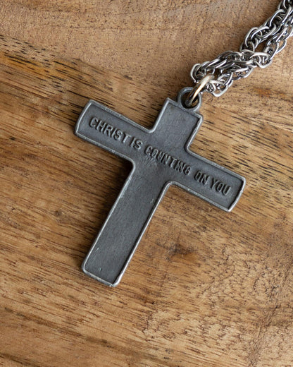 Vintage Jesus Christ Cross Pendant Metal Silver Necklace