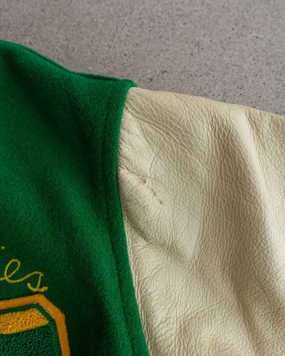 Vintage 60s Green Wool Varsity Jacket M Letter Chenille Patch 1965 Southern League Football Co-Champions Men's Size 44 - M/L
