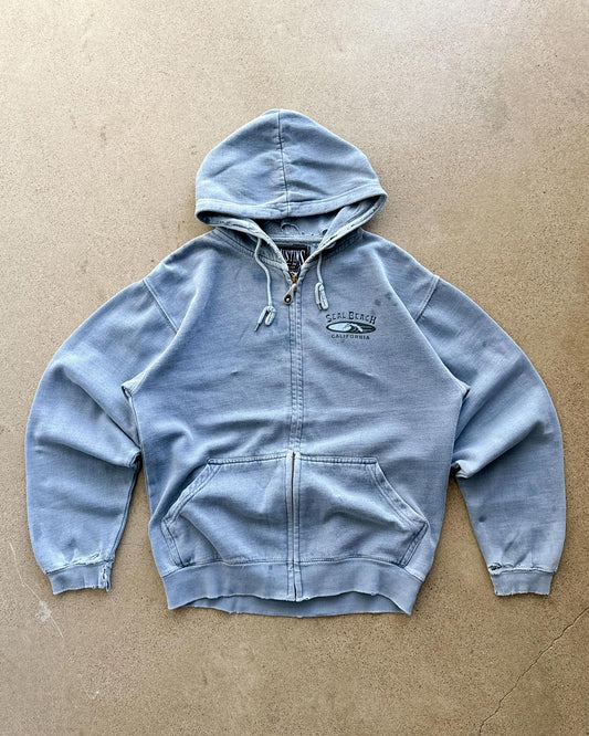Vintage Seal Beach California Hoodie Men's M Y2K Surf Style Grunge Distressed