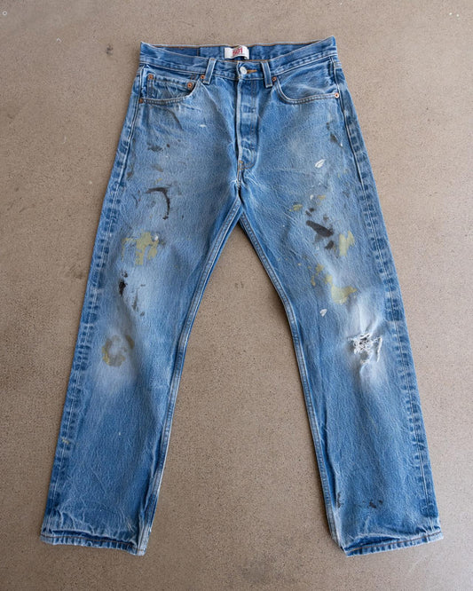 Vintage 90s Levi's 501 Jeans Button Fly Paint Splatter Distressed Men's 30x29