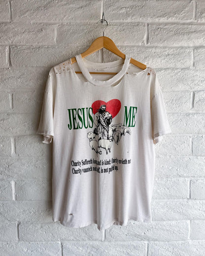 Vintage 90s Jesus Loves Me T Shirt Single Stitch Thrashed Threadbare Men's XL