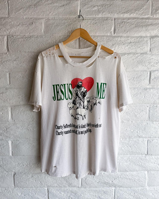 Vintage 90s Jesus Loves Me T Shirt Single Stitch Thrashed Threadbare Men's XL