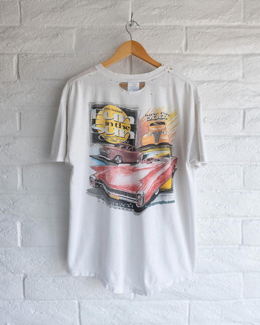 Vintage Fun In The Sun Pismo Beach T Shirt Retro Car Meet Distressed Men's Size L Made In USA