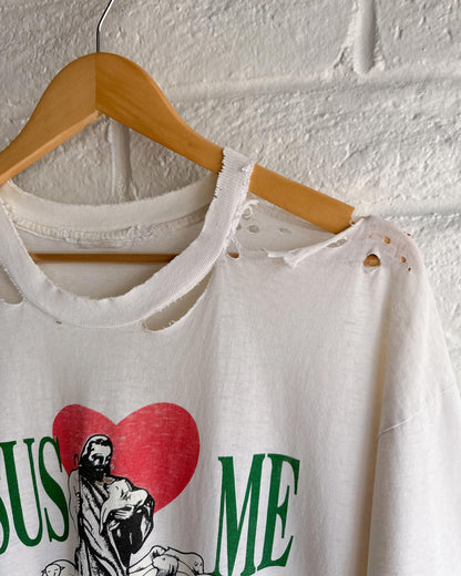 Vintage 90s Jesus Loves Me T Shirt Single Stitch Thrashed Threadbare Men's XL