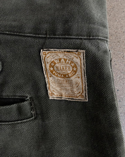 Vintage Wah Maker Frontier Western Pants Buckle Back Released Hem Men's Size 36x30 Olive Green
