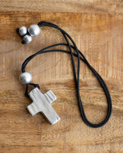 Vintage Brushed Silver Steel Cross Pendant Necklace