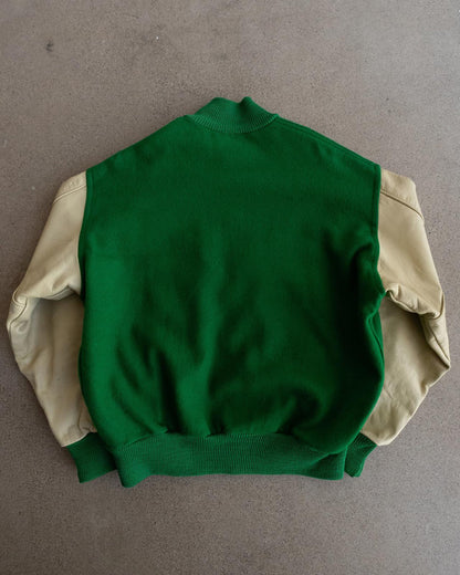 Vintage 60s Green Wool Varsity Jacket M Letter Chenille Patch 1965 Southern League Football Co-Champions Men's Size 44 - M/L