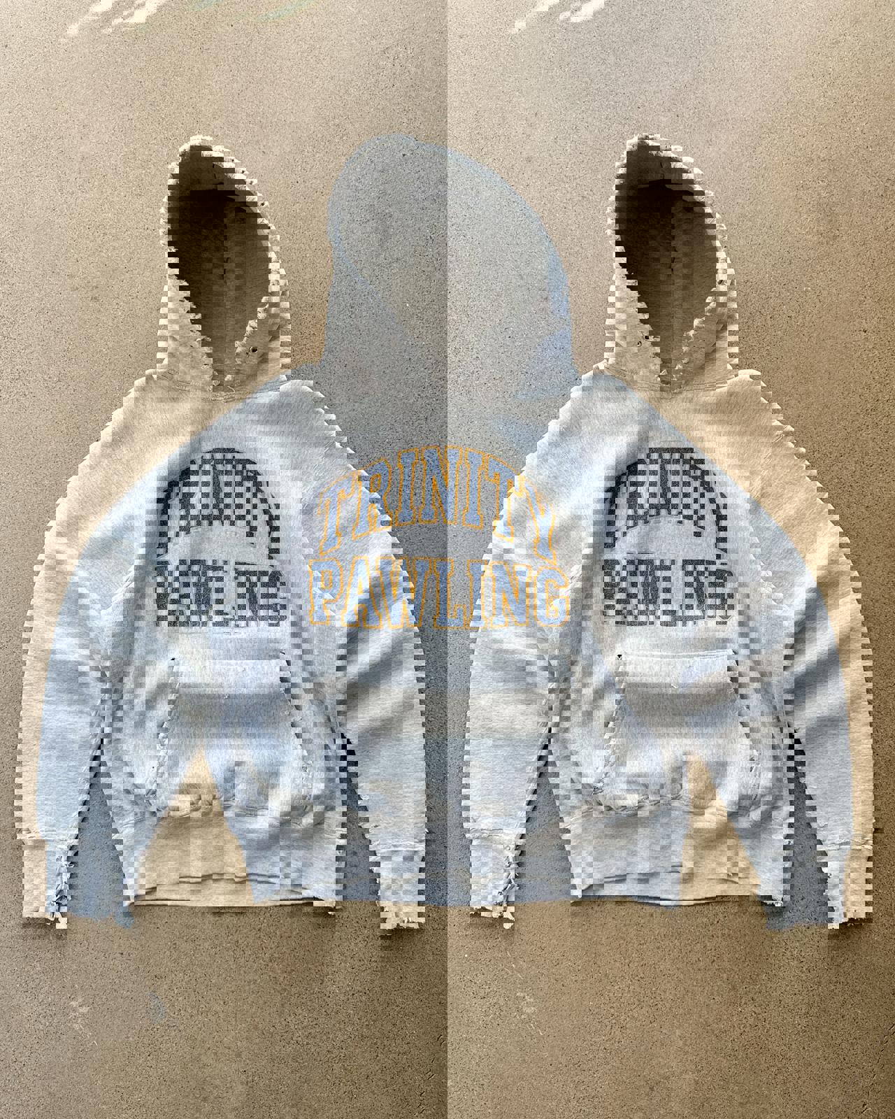 Thrashed Vintage 1970s Champion Reverse Weave Hoodie Trinity Pawling Men's M College Prep Boarding School Distressed