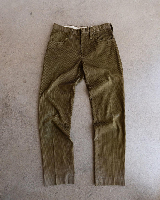 Vintage 70s Levi's Sta-Prest Corduroy Trouser Pants Olive Green Men's Size 30x31 Made In USA Talon Zipper