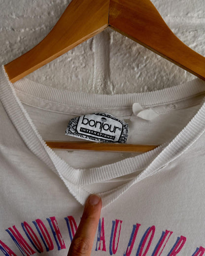Vintage 90s Bonjour International T Shirt Single Stitch Thrashed Men's XL