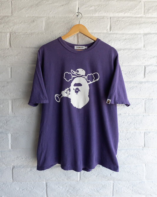 Vintage A Bath Ape Baseball Graphic T Shirt Purple Men's Size Large Made In Japan