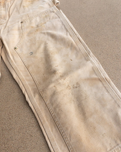 Vintage Carhartt Double Knee Carpenter Pants Workwear Distressed Sun Faded Thrashed Men's 32x34 Tan Beige