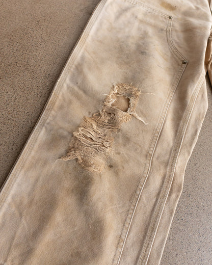 Vintage Carhartt Double Knee Carpenter Pants Workwear Distressed Sun Faded Thrashed Men's 32x34 Tan Beige