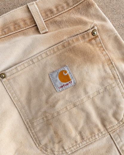 Vintage Carhartt Double Knee Carpenter Pants Workwear Distressed Sun Faded Thrashed Men's 32x34 Tan Beige